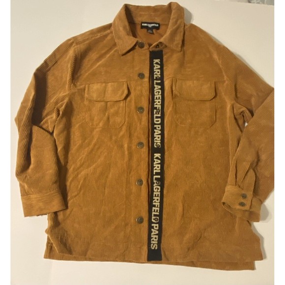 KARL LAGERFELD Paris Corduroy Logo Jacket Shirt Sz Small Pumpkin Color - Picture 3 of 4